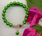 Green 8mm Round, Gold Foil Bracelet